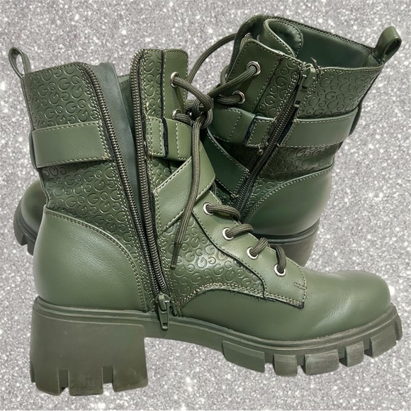 Guess Olive Green Combat Boots w/ Silver Buckle size 8.5 - Picture 2 of 10